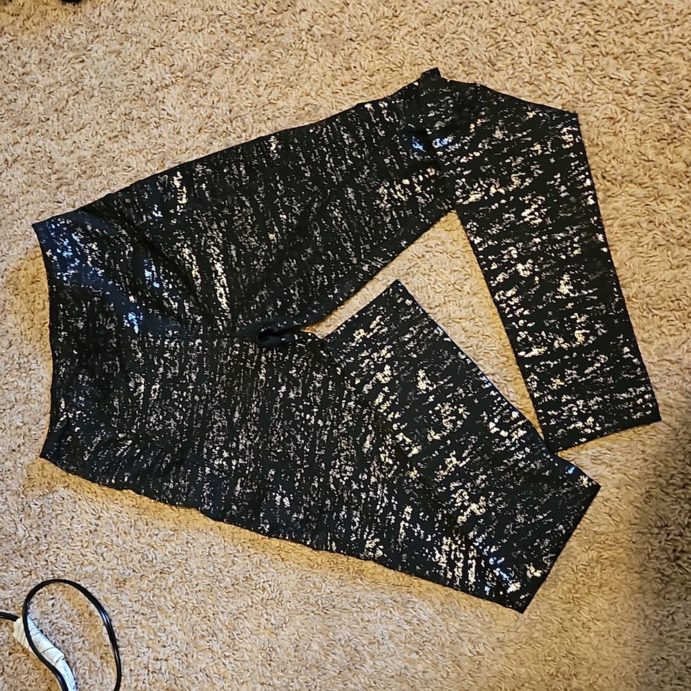 Forever21 Black Leggings with Silver Reflective Pattern